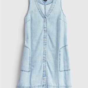 GAP Light Blue Denim V-neck Sleeveless A-line Midi Dress NWT